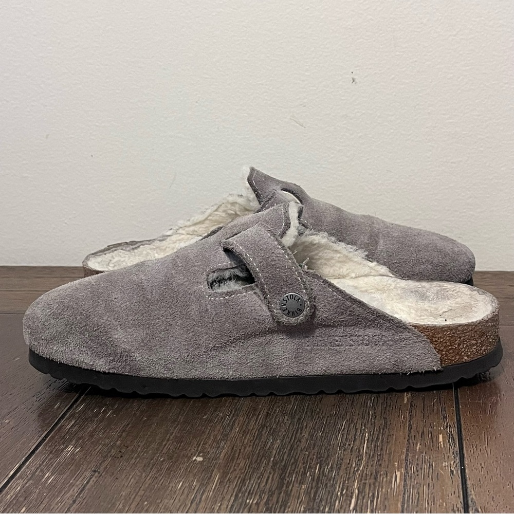 Birkenstock Sherpa Boston Clogs Grey Suede size 38 Women’s 7 - Picture 3 of 9